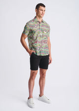 BUD/BLUSH SWIRLS PRINTED LIGHTWEIGHT COTTON/SILK SHORT SLEEVE SHIRT PM-46044