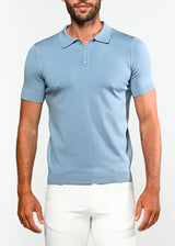 BLUE SLATE SILK/TENCEL 3-BUTTON KNIT POLO PM-16105