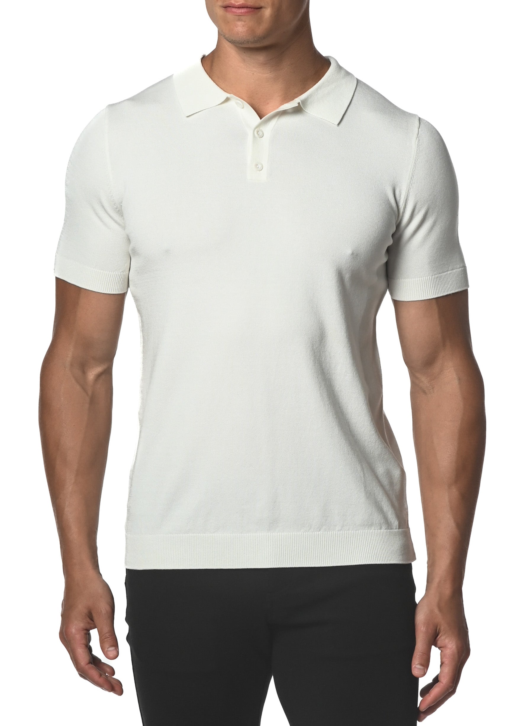 OFF WHITE SILK/TENCEL 3-BUTTON KNIT POLO PM-16105