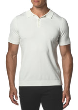 OFF WHITE SILK/TENCEL 3-BUTTON KNIT POLO PM-16105