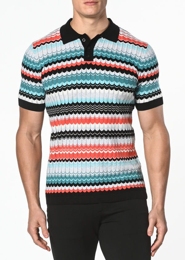 TEAL/SIENNA WAVE COTTON TEXTURED KNITTED POLO PM-16204 Final Sale