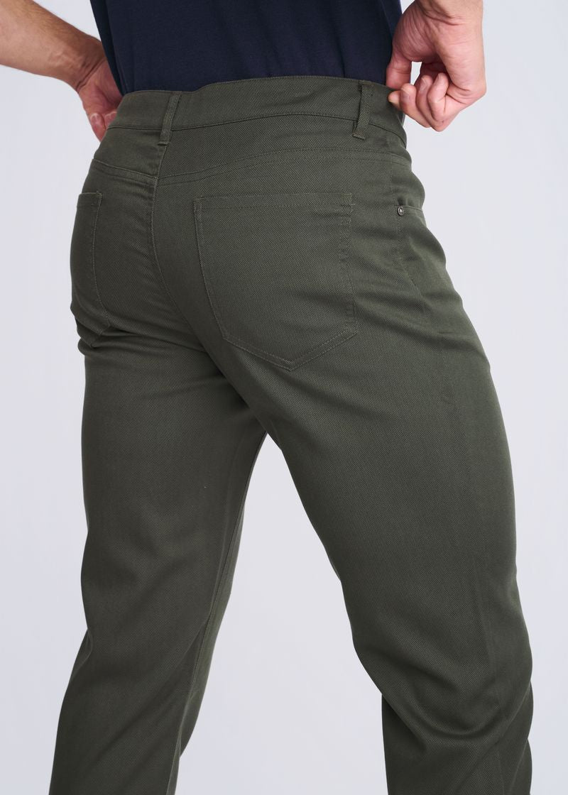 BOTTLE GREEN LIGHTWEIGHT TEXTURED STRETCH WOVEN 5-POCKET JEANS PM-3053