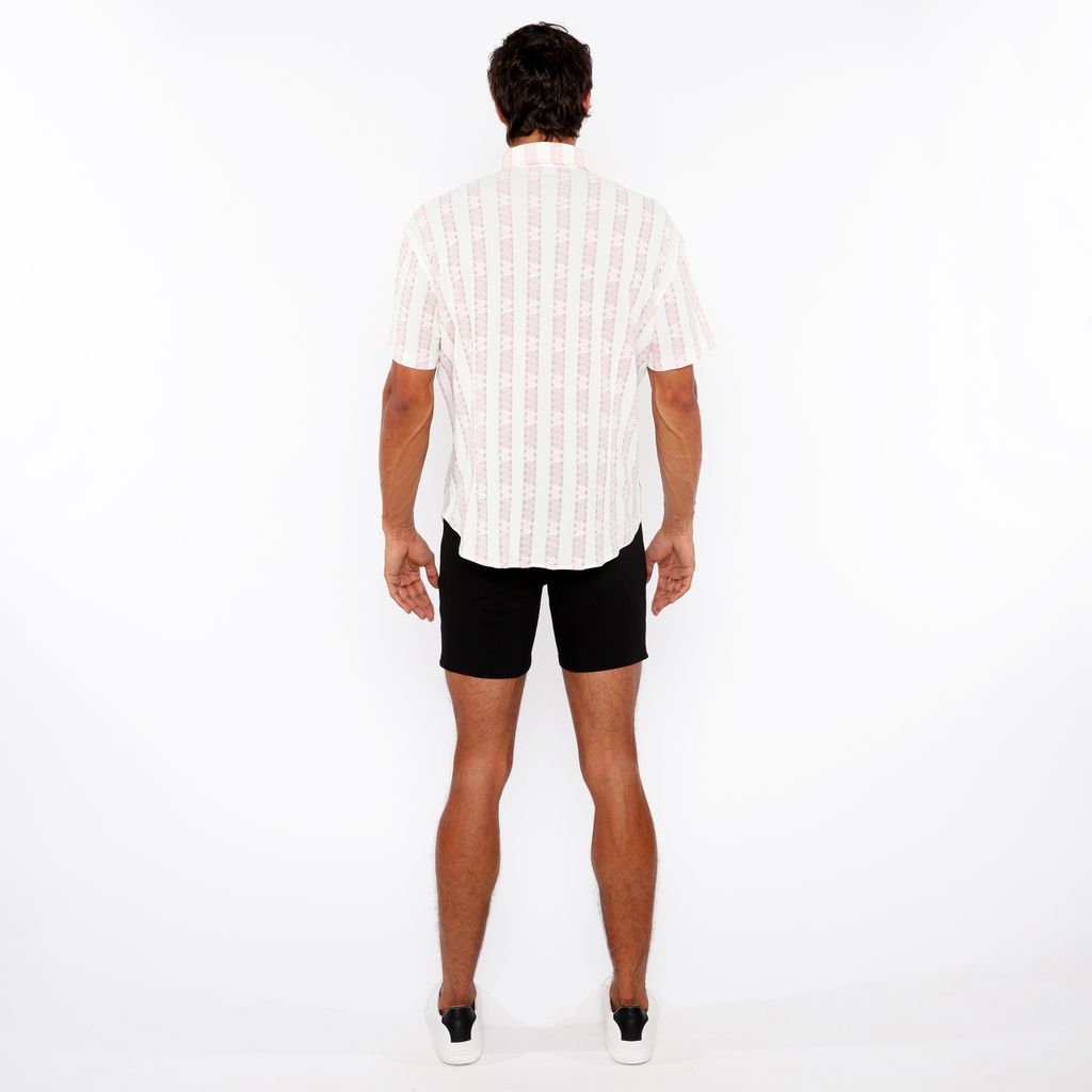 PINK BUD/MILK STRIPE LIGHTWEIGHT KNITTED SHORT SLEEVE SHIRT PM-51006