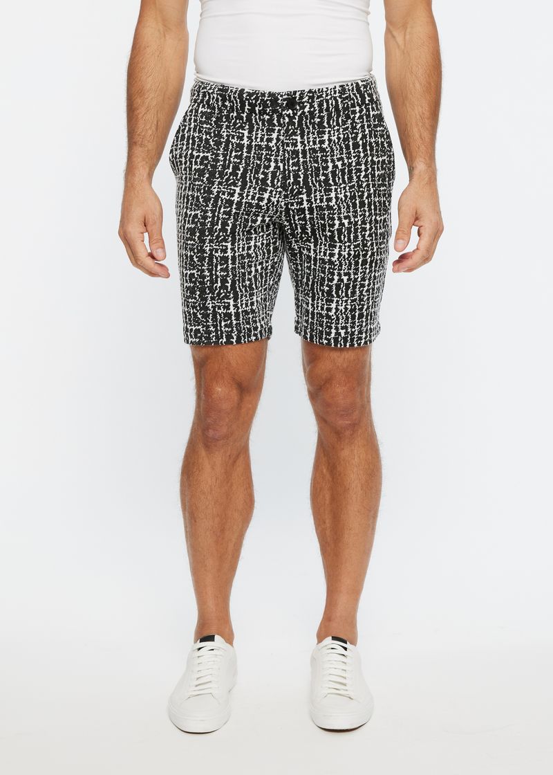 BLACK/WHITE SCRIBBLE BURST JACQUARD 8" INSEAM STRETCH KNIT SHORT PM-2512