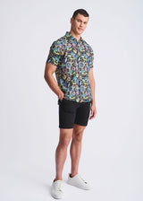 NAVY/GREEN FLORAL PRINTED LIGHTWEIGHT LINEN/TENCEL SHORT SLEEVE SHIRT PM-45041