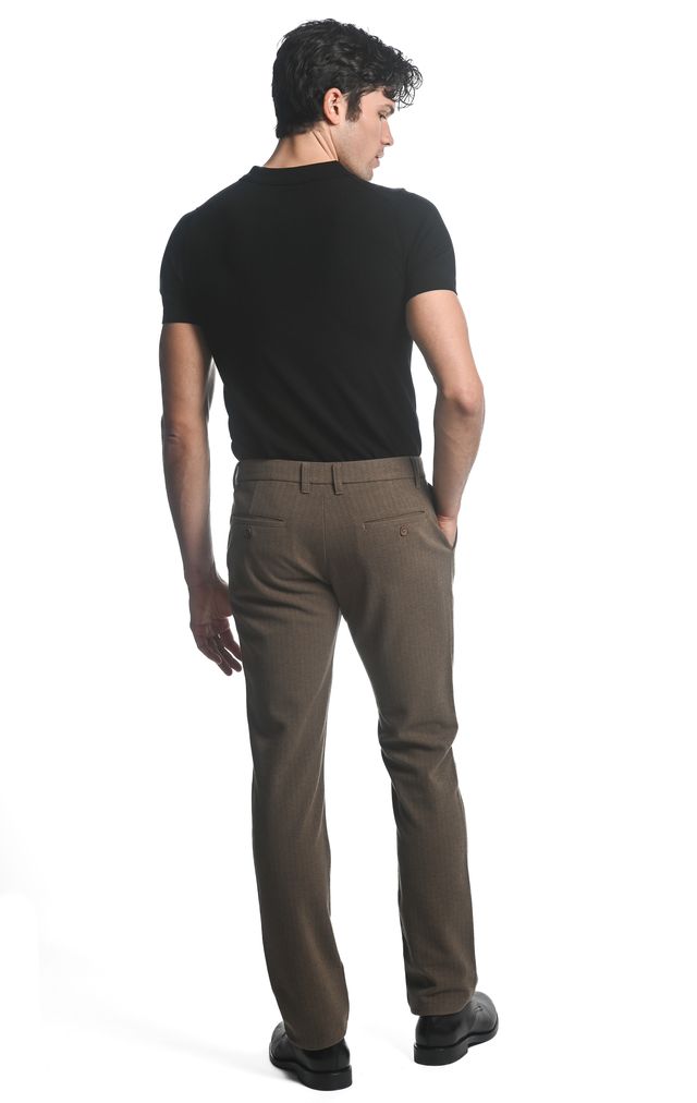 Tan/Brown Pinstripes Stretch Knit Pinstripe Wool Look Tailored Pants