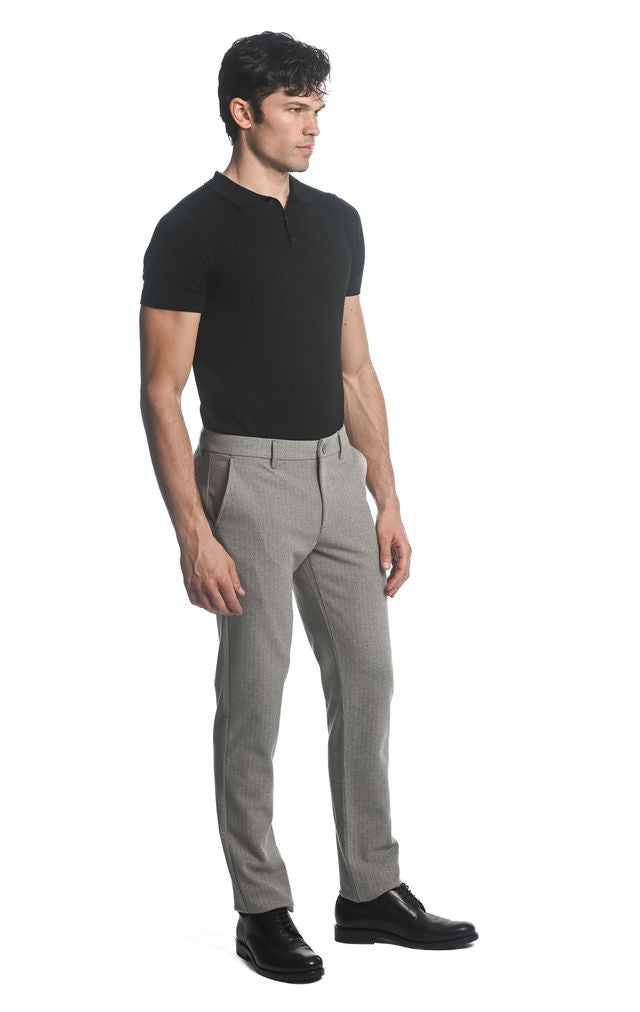 TAUPE/ BEIGE PINSTRIPES STRETCH KNIT PINSTRIPE WOOL LOOK TAILORED PANTS PM-3303-52