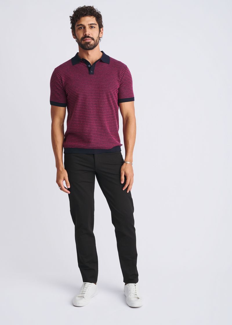 BUBBLE GUM/NAVY TWO TONE TEXTURED COTTON 3-BUTTON KNIT POLO PM-16321