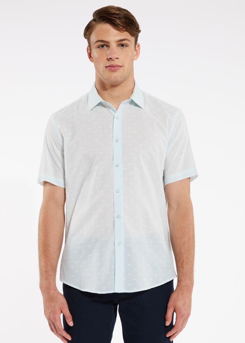 BLUE COTTON PLUMETI SHORT SLEEVE SHIRT PM-4255 Final Sale
