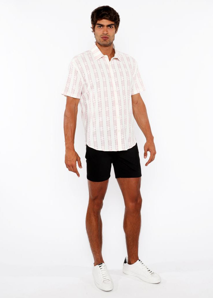 PINK BUD/MILK STRIPE LIGHTWEIGHT KNITTED SHORT SLEEVE SHIRT PM-51006