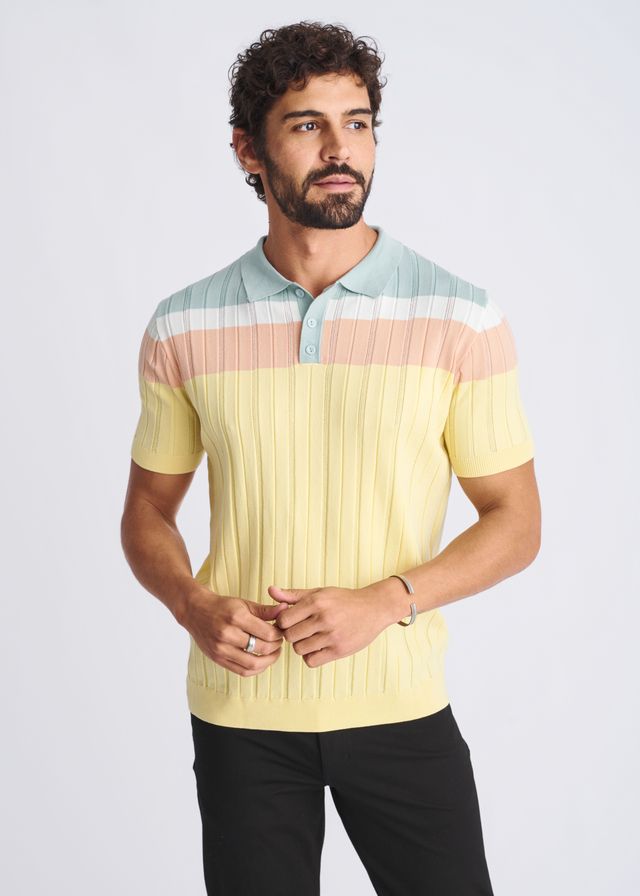 YOLK/STALK COLOR BLOCK SILK/TENCEL 3-BUTTON KINIT POLO PM-16322