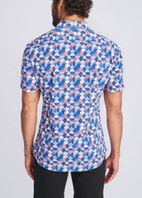 PURPLE/WISTERIA SWIRLS PRINTED PERFORMANCE SHORT SLEEVE SHIRT W/ CONTRAST PLACKET PM-76110