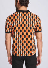 ORANGE/BLACK RETRO CHAINS JACQUARD COTTON 3-BUTTON KNIT POLO PM-16328