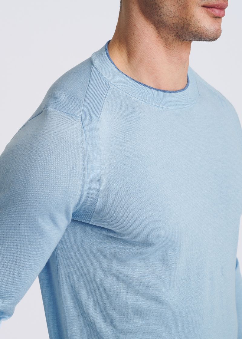 BLUE FINCH CONTRAST CREW NECK WOOL BLEND KNIT SWEATER PM-16422