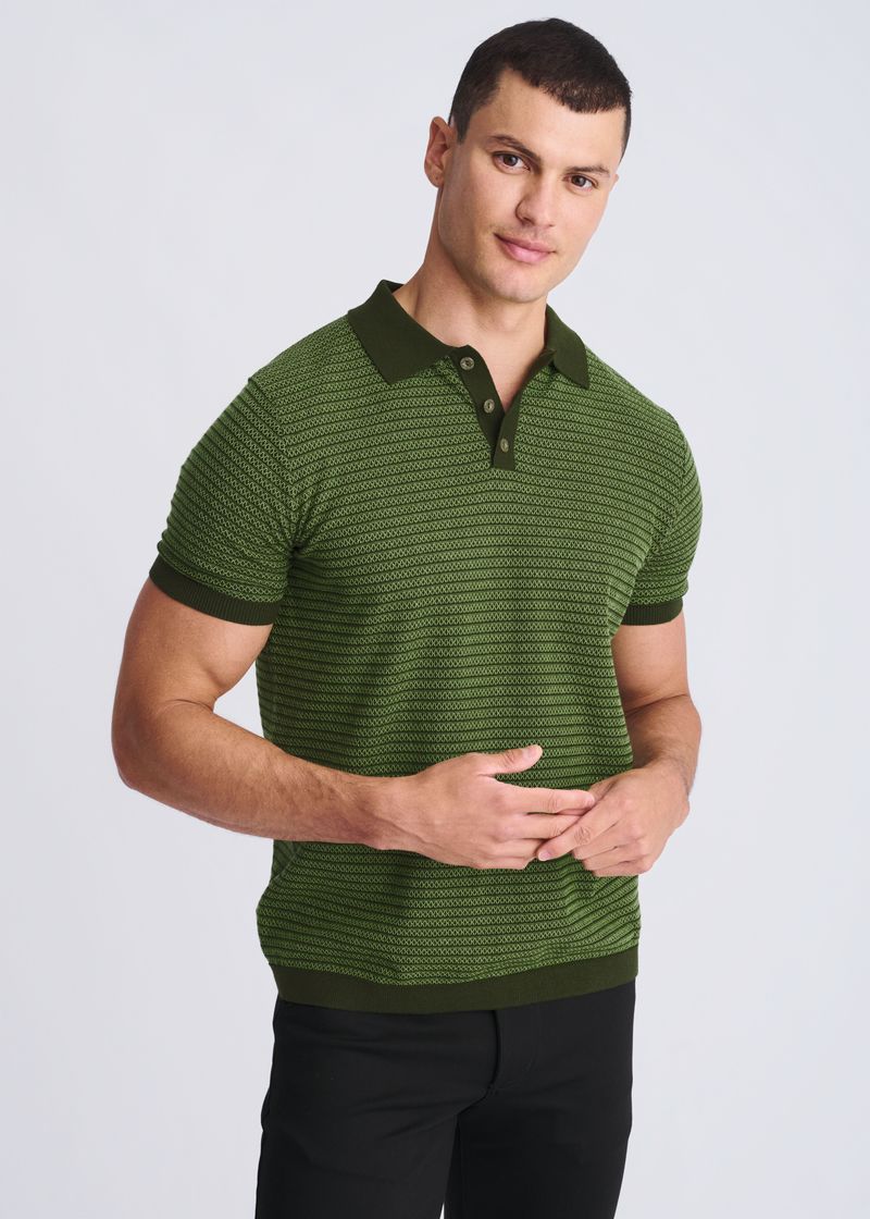 PEAR/COMBAT TWO TONE TEXTURED COTTON 3-BUTTON KNIT POLO PM-16321
