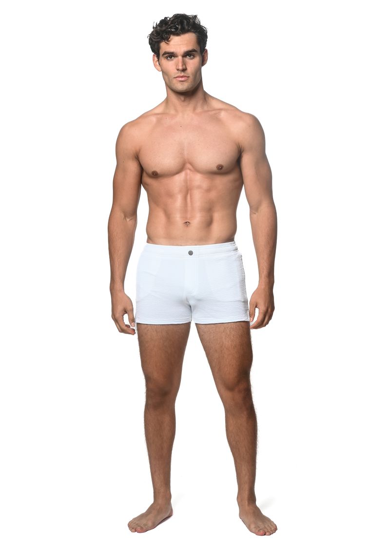 WHITE SOLID SEERSUCKER SWIMSHORT W/ MESH LINING PM-6030
