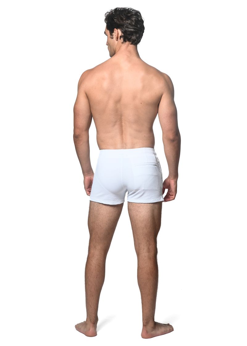 WHITE SOLID SEERSUCKER SWIMSHORT W/ MESH LINING PM-6030