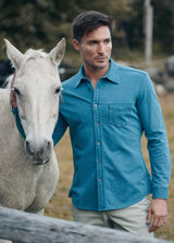 VINTAGE BLUE VINTAGE WASH STRETCH KNIT DENIM LONG SLEEVES SHIRT PM-76179