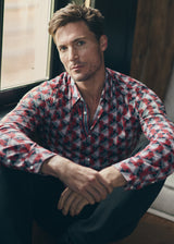 NAVY/RED TRIANGLES PRINTED STRETCH PERFORMANCE LONG SLEEVE SHIRT W/ PLACKET DETAIL PM-76087
