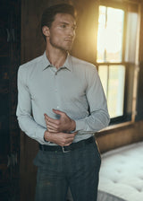 SILVER GREY SOLID STRETCH PERFORMANCE LONG SLEEVES SHIRT PM-76083