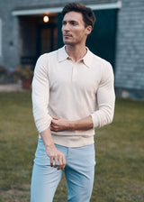 OAT 3-BUTTON LIGHTWEIGHT FINE KNIT WOOL POLO SWEATER PM-16412