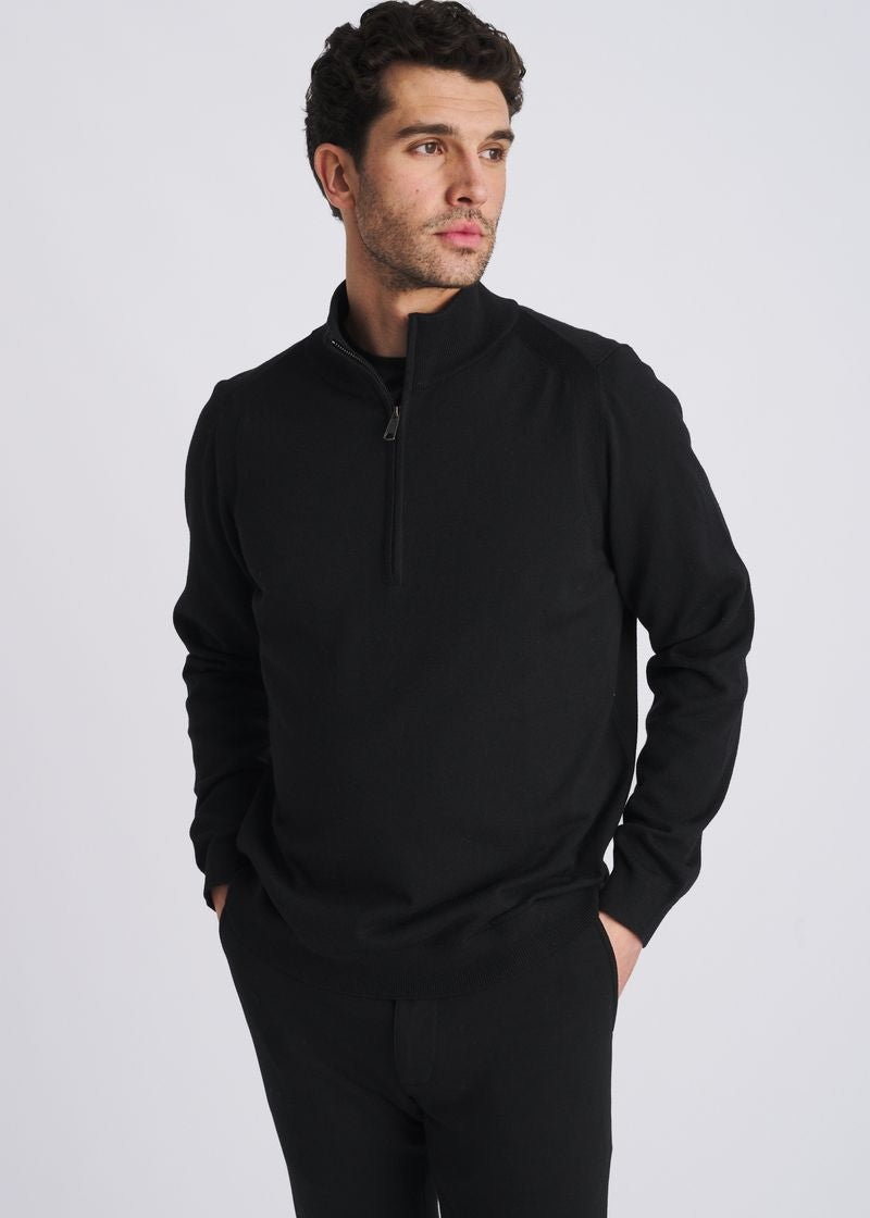 BLACK QUARTER ZIP WOOL BLEND KNIT CARDIGAN PM-16417