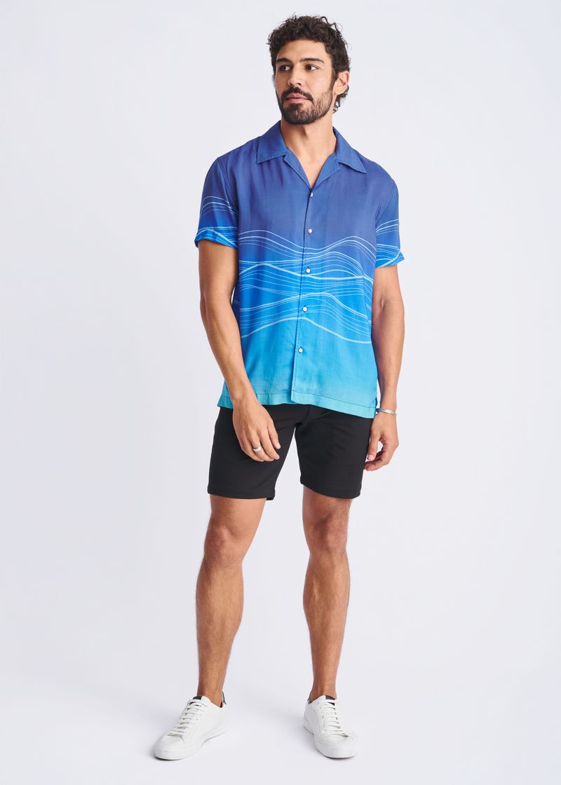 BLUE/OCEAN WAVES PRINTED MODAL SHORT SLEEVE BORDER SHIRT PM-49022