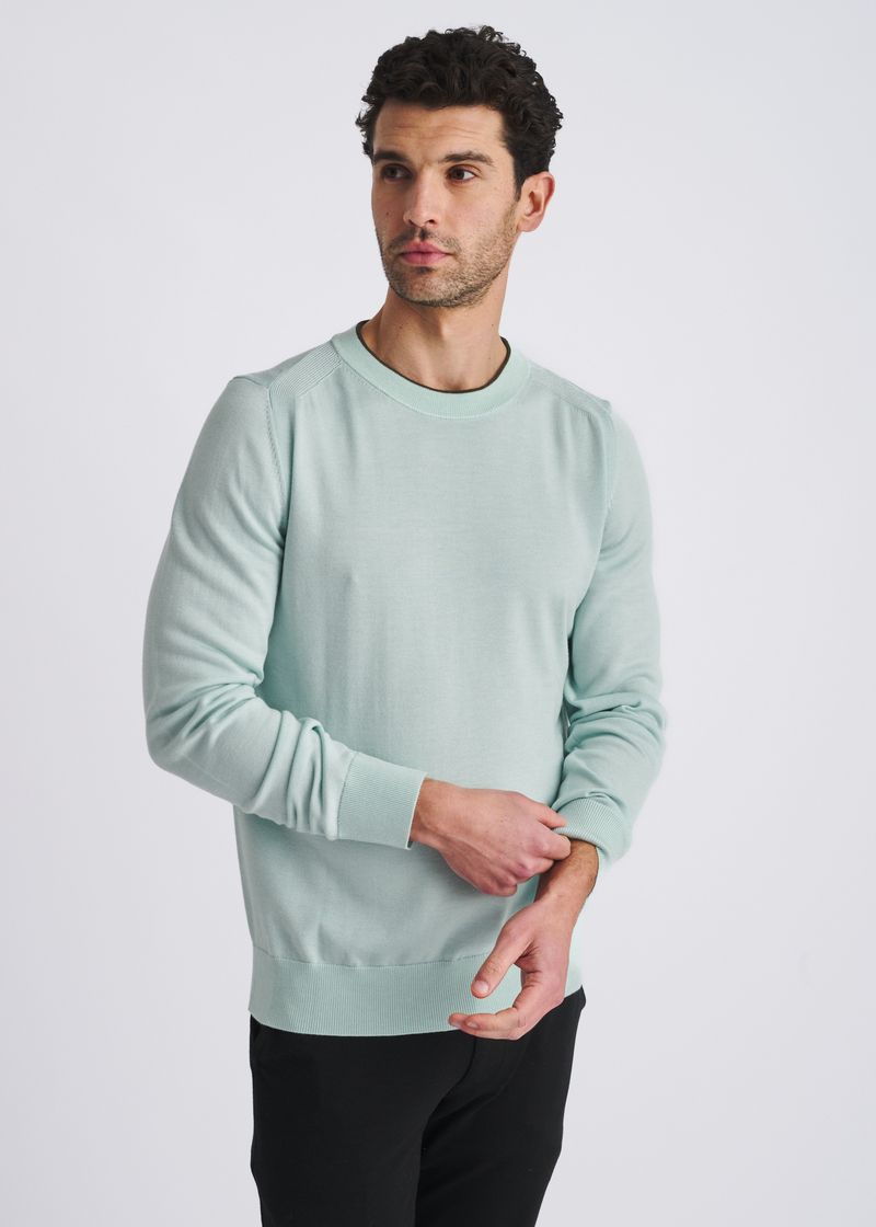 SEACREST CONTRAST CREW NECK WOOL BLEND KNIT SWEATER PM-16422