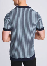 BLUE ICE TEXTURED STRIPES SILK/TENCEL 3-BUTTON KINIT POLO PM-16323