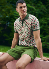 OLIVE/WEED TRIANGLES JACQUARD COTTON 3-BUTTON KNIT POLO PM-16327