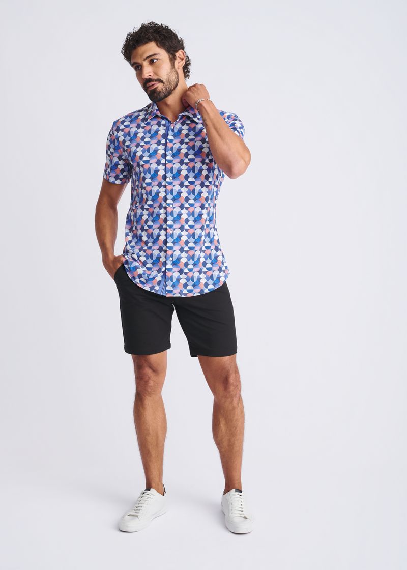 PURPLE/WISTERIA SWIRLS PRINTED PERFORMANCE SHORT SLEEVE SHIRT W/ CONTRAST PLACKET PM-76110