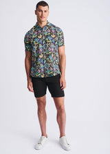 NAVY/GREEN FLORAL PRINTED LIGHTWEIGHT LINEN/TENCEL SHORT SLEEVE SHIRT PM-45041