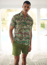 BUD/BLUSH SWIRLS PRINTED LIGHTWEIGHT COTTON/SILK SHORT SLEEVE SHIRT PM-46044