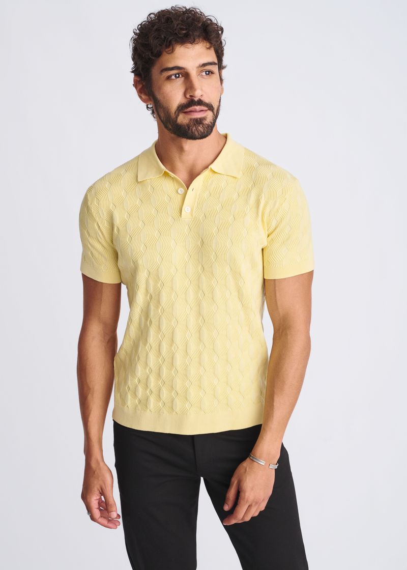 YOLK TEXTURED SILK/TENCEL 3-BUTTON KNIT POLO PM-16319