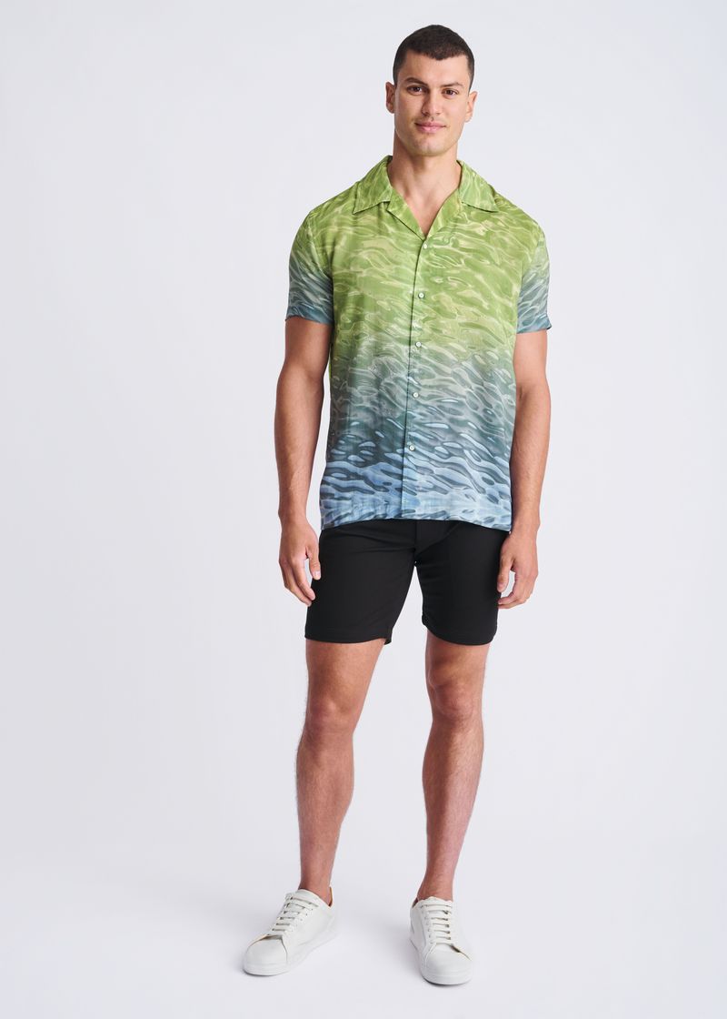 TEAL/GREEN POOL PRINTED MODAL SHORT SLEEVE BORDER SHIRT PM-49023