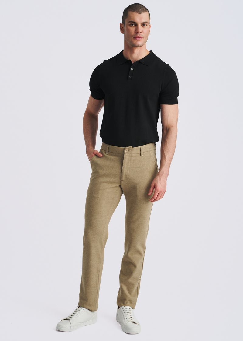 CAMEL CHECKS WOOL-LOOK STRETCH KNIT TAILORED PANTS PM-3303-73