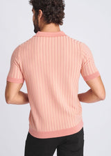 CORAL/SHERBET TEXTURED STRIPES SILK/TENCEL 3-BUTTON KINIT POLO PM-16323