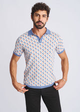 SLATE/BLUE TRIANGLES JACQUARD COTTON 3-BUTTON KNIT POLO PM-16327