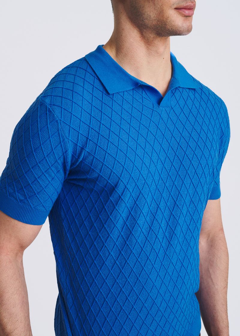 COBALT TEXTURED DIAMOND JOHNNY COLLAR KNIT POLO PM-16335