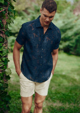 NAVY LIGHTWEIGHT JACQUARD SHORT SLEEVE SHIRT PM-51004