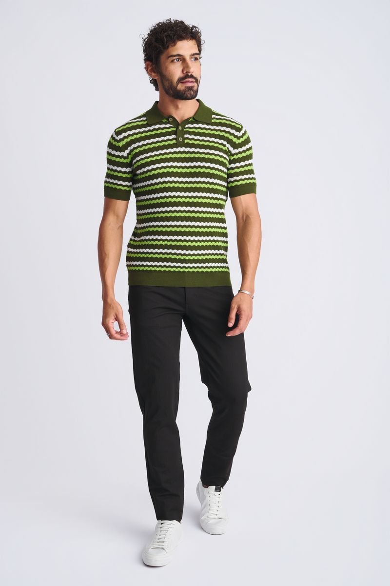 PEAR/COMBAT/OFF WHITE WAVE TEXTURED COTTON 3-BUTTON KNIT POLO PM-16320