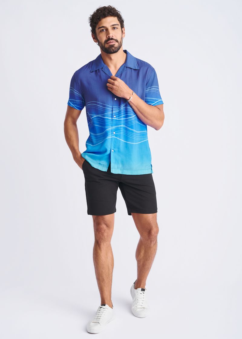 BLUE/OCEAN WAVES PRINTED MODAL SHORT SLEEVE BORDER SHIRT PM-49022