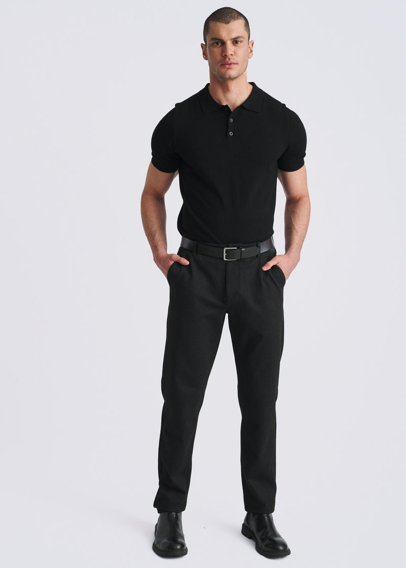 BLACK ZIGZAG CLASSIC FIT WOOL-LOOK STRETCH KNIT TAILORED PANTS PM-3063-02