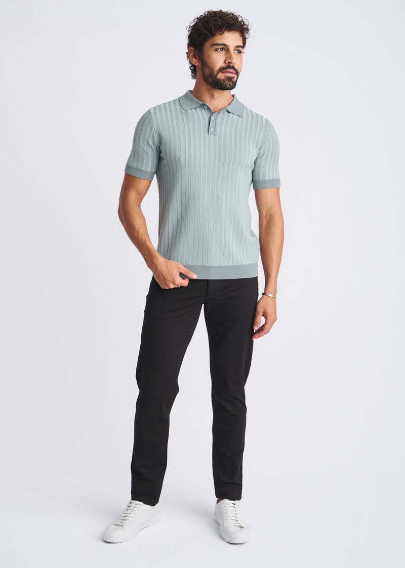 STALK/WEED TEXTURED STRIPES SILK/TENCEL 3-BUTTON KNIT POLO PM-16323
