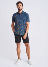 NAVY/PEACOCK FEATHERS PRINTED LIGHTWEIGHT COTTON/TENCEL SHORT SLEEVE SHIRT PM-47051