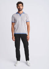 SLATE/BLUE TRIANGLES JACQUARD COTTON 3-BUTTON KNIT POLO PM-16327