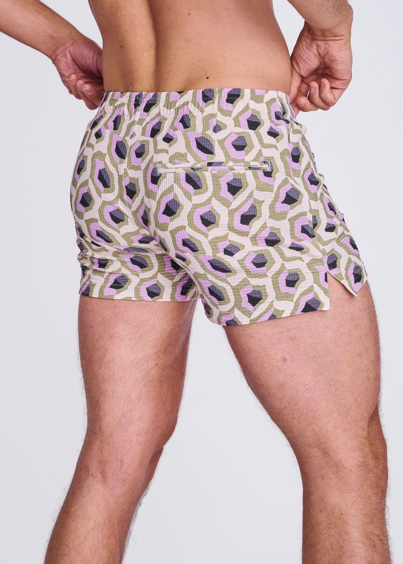 LILAC/SPROUT ABSTRACT PRINTED SEERSUCKER SWIM SHORTS W/MESH LINING PM-6018-49