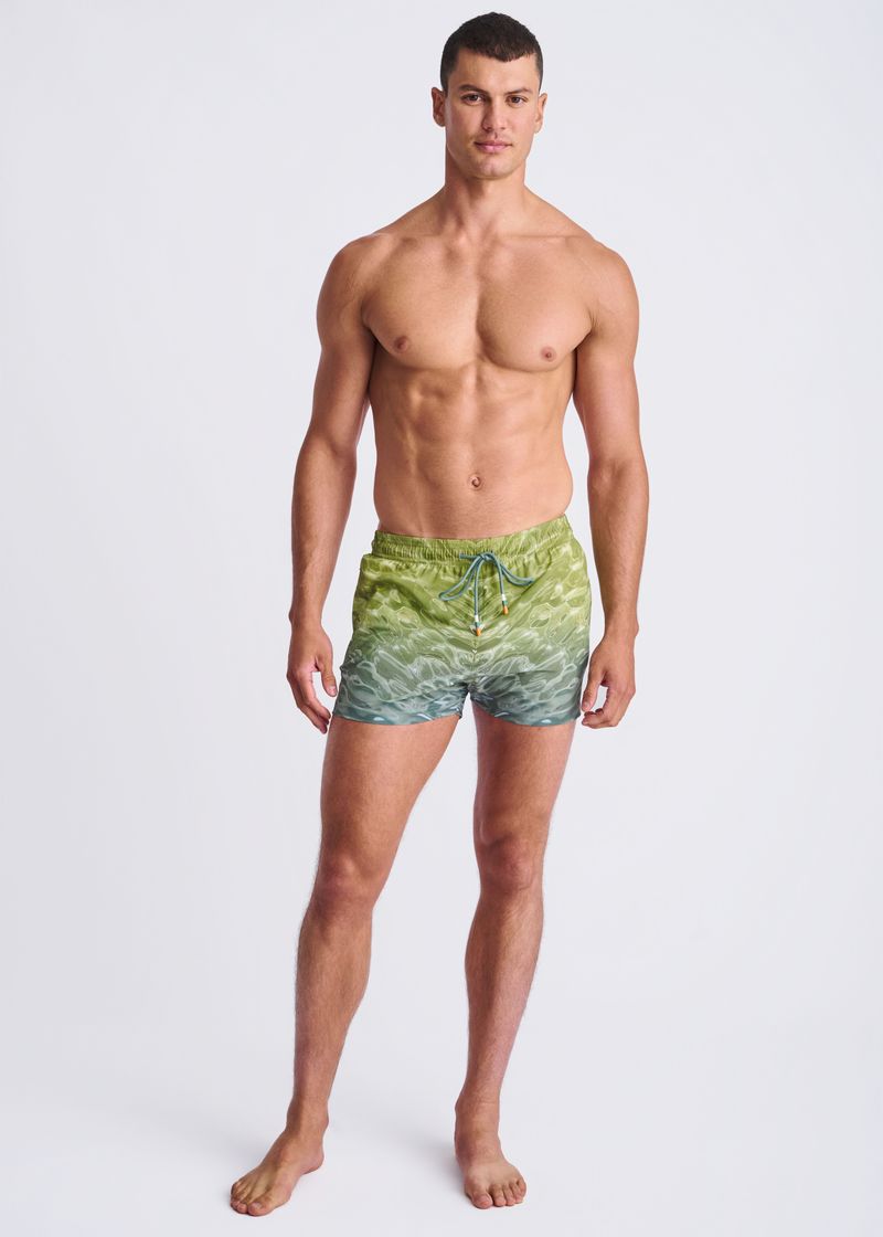 TEAL/GREEN POOL 2.5" INSEAM PRINTED SWIM SHORTS W/ MESH LINING PM-6002-63