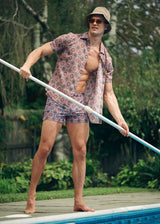 BLUSH/CORAL MEDALLIONS PRINTED LIGHTWEIGHT COTTON/TENCEL SHORT SLEEVE SHIRT PM-47053