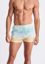 GOLD/BLUE COAST 2.5" INSEAM PRINTED SWIM SHORTS W/ MESH LINING PM-6002-64